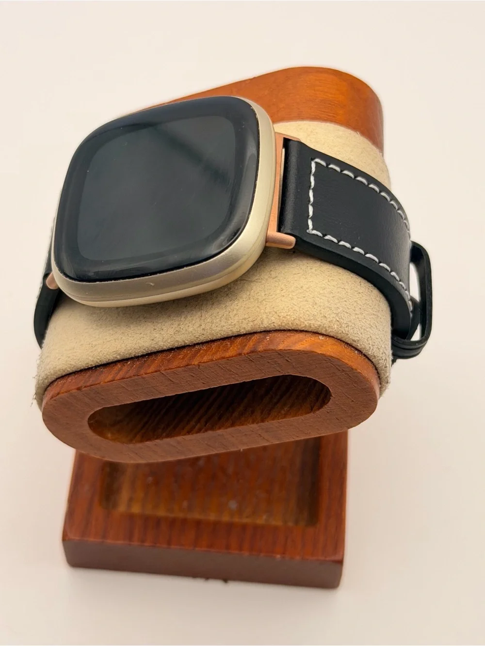 Fitbit Versa 3, Tested, Charger Included, New Leather Band, Gold Case